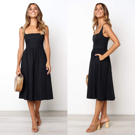 Simple Camisole Backless Dress Women - ANIBEY