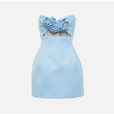 Solid Color 3D Flower Decoration Tube Top Mini Dress - ANIBEY
