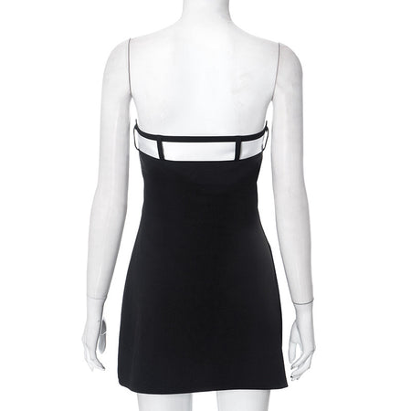 Solid Color Sleeveless Lace-up Sexy Hot Girl Tube Top Dress - ANIBEY