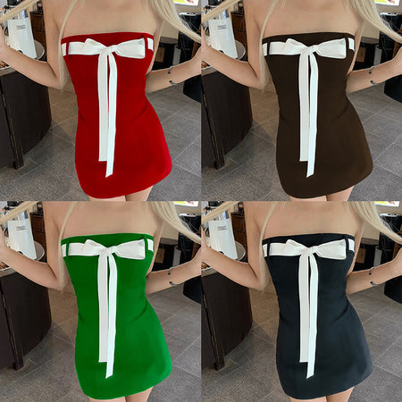 Solid Color Sleeveless Lace-up Sexy Hot Girl Tube Top Dress - ANIBEY