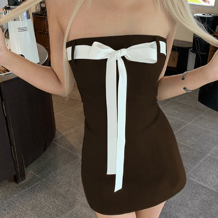 Solid Color Sleeveless Lace-up Sexy Hot Girl Tube Top Dress - ANIBEY