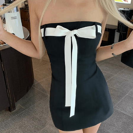 Solid Color Sleeveless Lace-up Sexy Hot Girl Tube Top Dress - ANIBEY