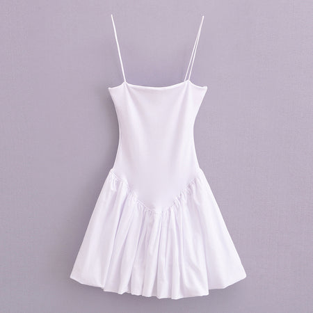 Summer New Fashion Puffy Poplin Rib Stitching Tube Top Dress - ANIBEY