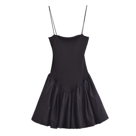 Summer New Fashion Puffy Poplin Rib Stitching Tube Top Dress - ANIBEY