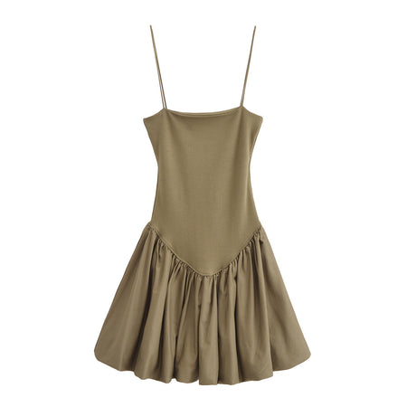 Summer New Fashion Puffy Poplin Rib Stitching Tube Top Dress - ANIBEY