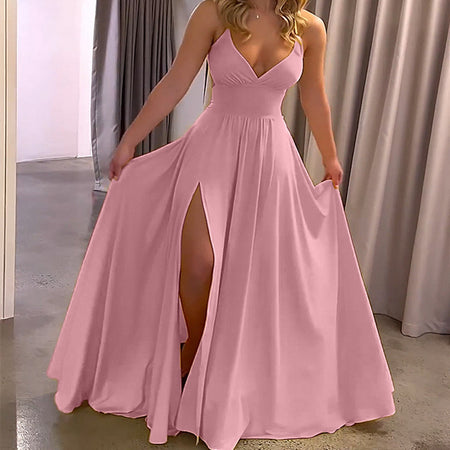 Summer Women's Fashion Lace Sling Slim Fit Slit Stringy Selvedge Dress - ANIBEY