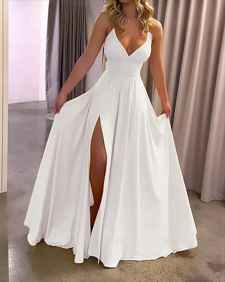 Summer Women's Fashion Lace Sling Slim Fit Slit Stringy Selvedge Dress - ANIBEY