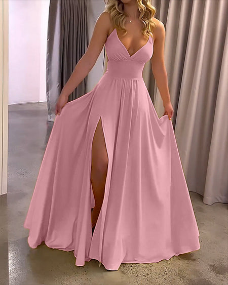 Summer Women's Fashion Lace Sling Slim Fit Slit Stringy Selvedge Dress - ANIBEY