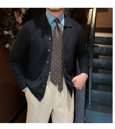 Vintage Wool Knit Slim-fit Cardigan Shirt for Men - ANIBEY