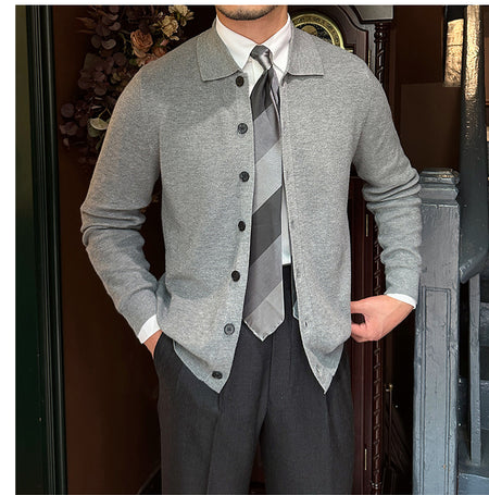 Vintage Wool Knit Slim-fit Cardigan Shirt for Men - ANIBEY