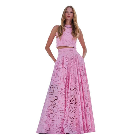 Women's Clothing Elegance Sleeveless Embroidery Lace Long Dress Holiday Suit Two-piece Set - ANIBEY