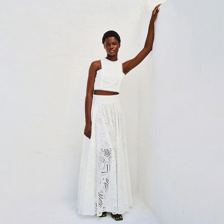Women's Clothing Elegance Sleeveless Embroidery Lace Long Dress Holiday Suit Two-piece Set - ANIBEY