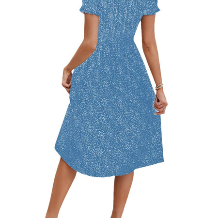 Women's Fashion Casual Floral Tie-Neck Dress - ANIBEY