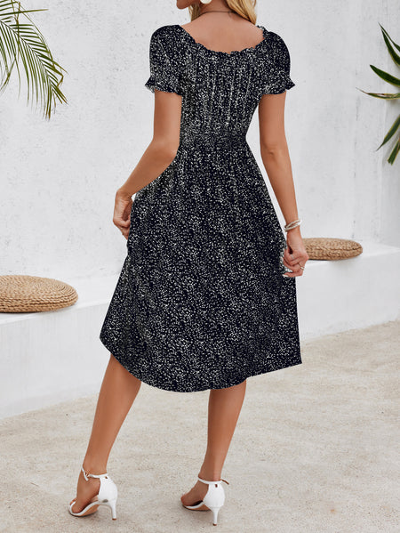 Women's Fashion Casual Floral Tie-Neck Dress - ANIBEY