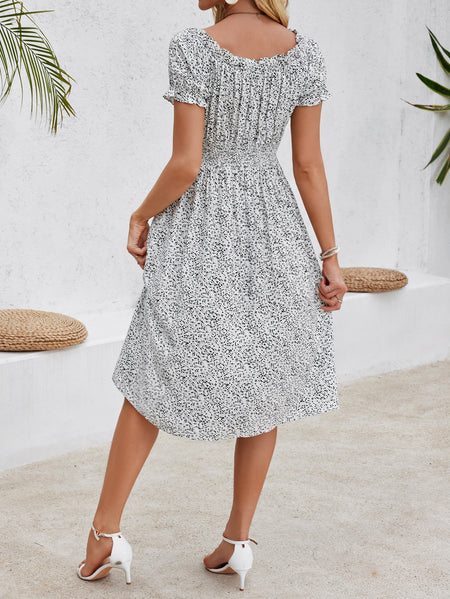 Women's Fashion Casual Floral Tie-Neck Dress - ANIBEY