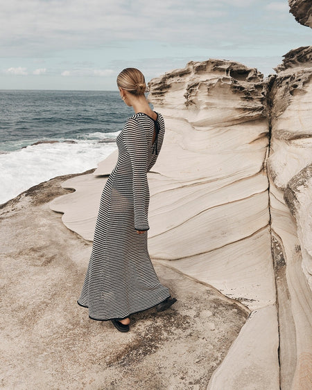 Women's Fashion Mesh Striped European And American Wind Beach Vacation Dress - ANIBEY
