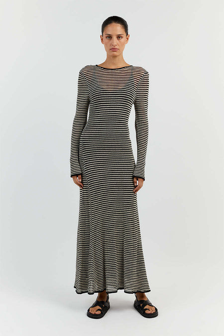 Women's Fashion Mesh Striped European And American Wind Beach Vacation Dress - ANIBEY