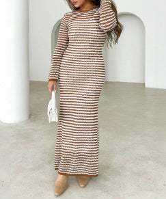 Women's Fashion Mesh Striped European And American Wind Beach Vacation Dress - ANIBEY