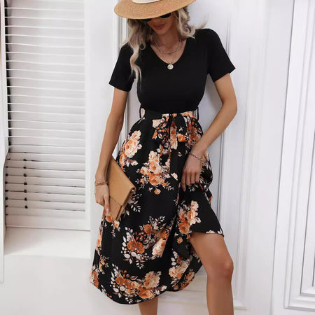 Women's Graceful And Fashionable U-neck Dress Printed Dress - ANIBEY
