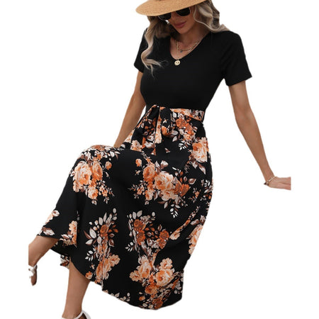 Women's Graceful And Fashionable U-neck Dress Printed Dress - ANIBEY