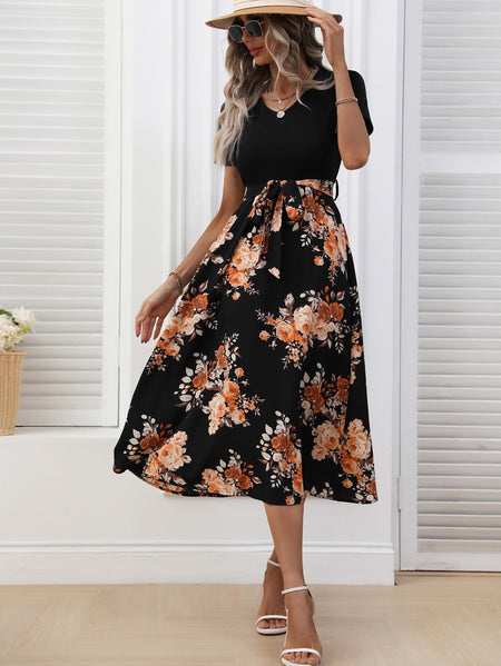 Women's Graceful And Fashionable U-neck Dress Printed Dress - ANIBEY