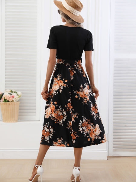Women's Graceful And Fashionable U-neck Dress Printed Dress - ANIBEY