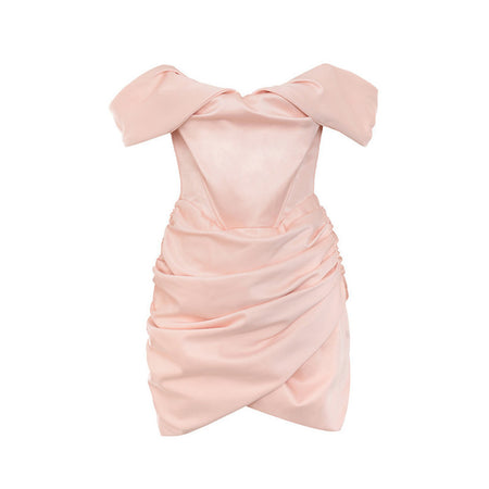 Women's Off-the-shoulder V-neck Chest-wrapped Ruffle Hip Dress - ANIBEY