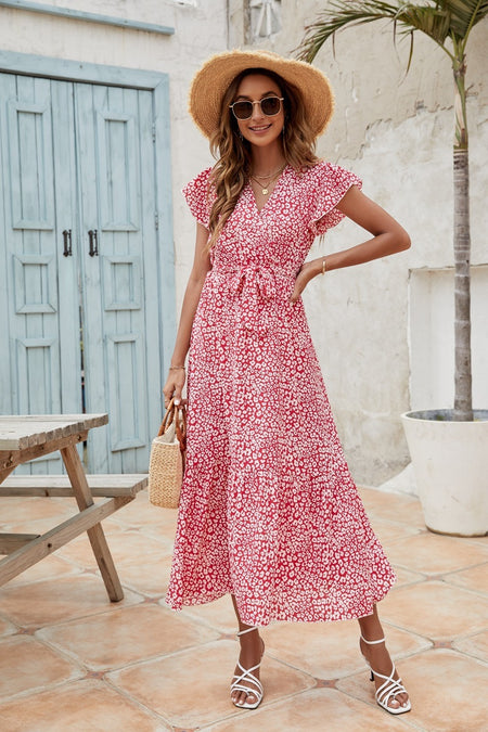 Women's Pleated Hem Short Sleeve Dress - ANIBEY