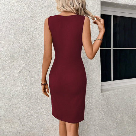 Women's Round Neck Slim-fit Hollow-out Design Sleeveless Sheath Dress - ANIBEY