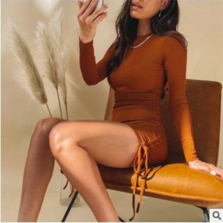 Women's Sexy Long Sleeve Drawstring Adjustable Dress - ANIBEY