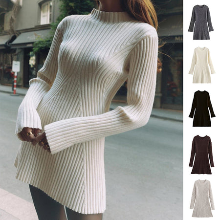Women's Slim-fit Ribbed Knitted Dress - ANIBEY