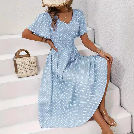 Women's Small Floral Print Short Sleeve Dress - ANIBEY