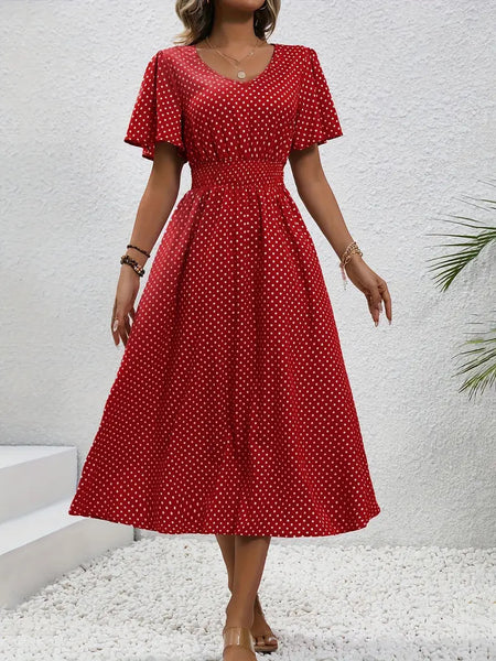 Women's Small Floral Print Short Sleeve Dress - ANIBEY
