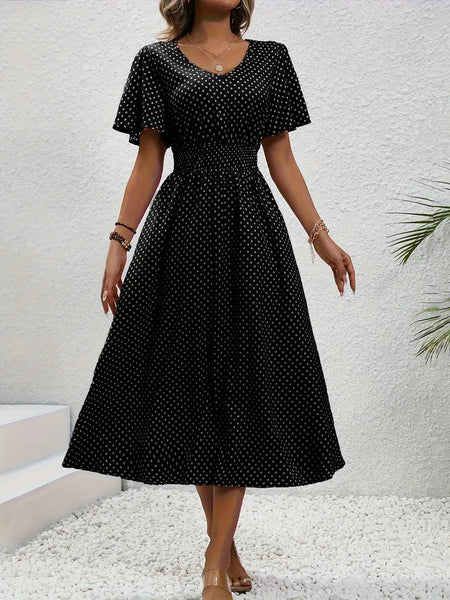 Women's Small Floral Print Short Sleeve Dress - ANIBEY