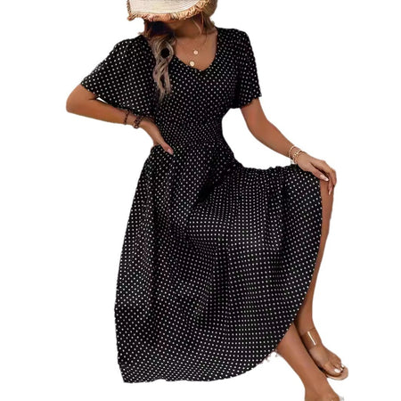 Women's Small Floral Print Short Sleeve Dress - ANIBEY