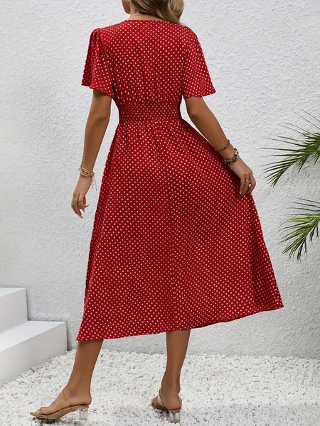 Women's Small Floral Print Short Sleeve Dress - ANIBEY