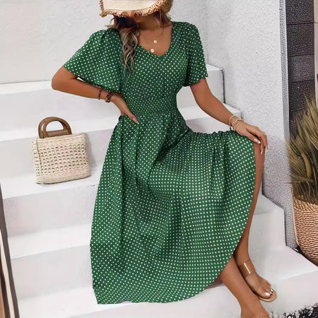 Women's Small Floral Print Short Sleeve Dress - ANIBEY