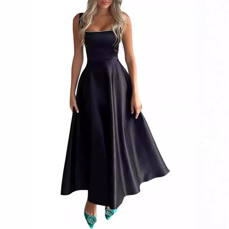 Women's Square Collar Long Low Cut Sleeveless Dress Corset - ANIBEY