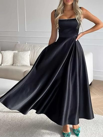 Women's Square Collar Long Low Cut Sleeveless Dress Corset - ANIBEY