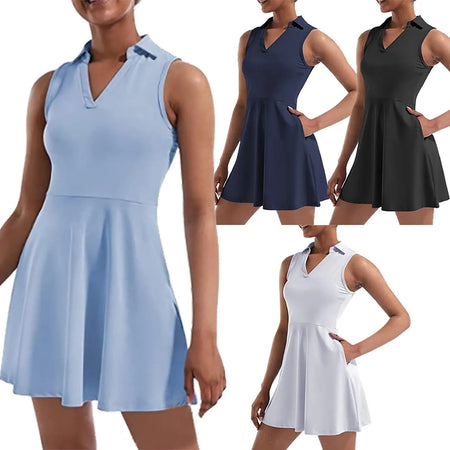 Women's Tennis Skirt With Built-in Shorts Dress - ANIBEY
