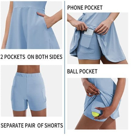 Women's Tennis Skirt With Built-in Shorts Dress - ANIBEY