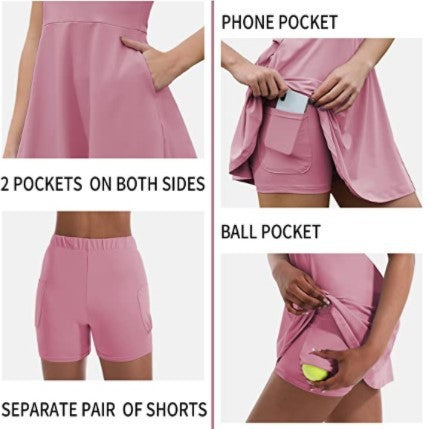 Women's Tennis Skirt With Built-in Shorts Dress - ANIBEY