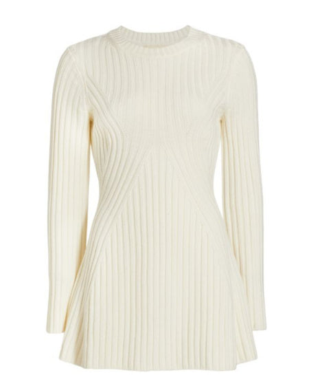 Women's Textured Round Neck Long Sleeve Slim Ribbed Dress - ANIBEY