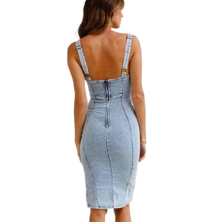 Fashion Sling Split Stretch Denim Dress - ANIBEY