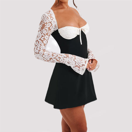 Fashion Corset Lace Long Sleeve Sexy Y2K Backless Lace Up Short Women's Dresses - ANIBEY