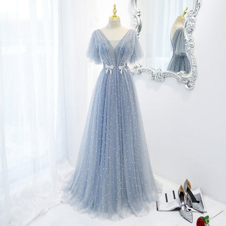 Evening Dress Female Elegant Temperament Host V-neck Super Fairy Thin Long Style - ANIBEY