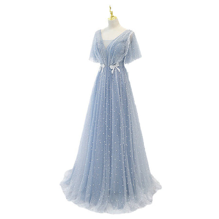Evening Dress Female Elegant Temperament Host V-neck Super Fairy Thin Long Style - ANIBEY
