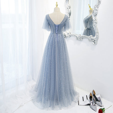Evening Dress Female Elegant Temperament Host V-neck Super Fairy Thin Long Style - ANIBEY