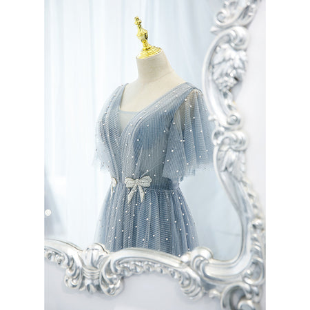 Evening Dress Female Elegant Temperament Host V-neck Super Fairy Thin Long Style - ANIBEY