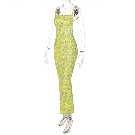 Women's Slim Fit Large Back Suspender Floral Long Dress - ANIBEY
